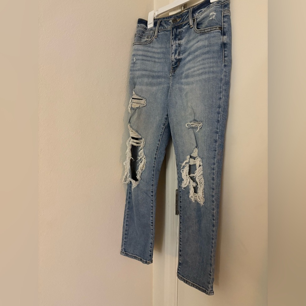 Oasis Blue Straight Leg Jeans with Distressed Details